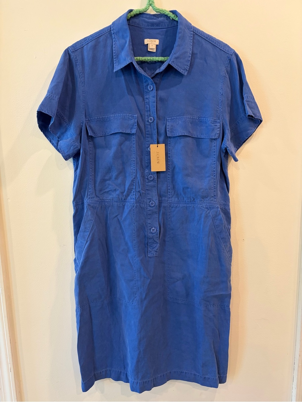 J. Crew Royal Blue Short-Sleeve Button-Front Shirt Dress